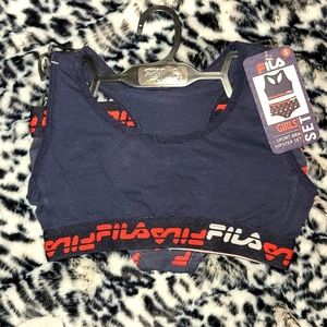 GIRLS FILA LOGO SPORTS BRA & HIPSTER SET IN BLUE/RED/WHITE NWT SIZE SMALL